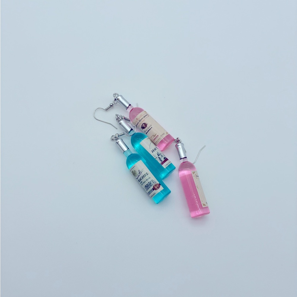 New Pink and Blue wine Bottle Earrings